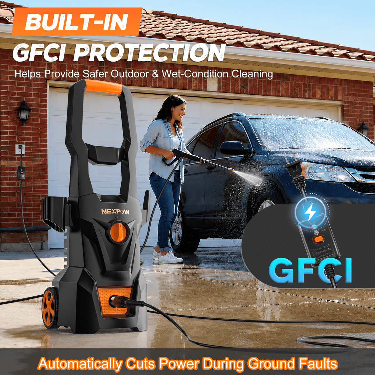 NEXPOW Electric Pressure Washer, 4000 Max PSI 2.6 GPM Power Washer with Foam Cannon, 4 Quick Nozzles & Built-in GFCI Protection for Cars, Driveways