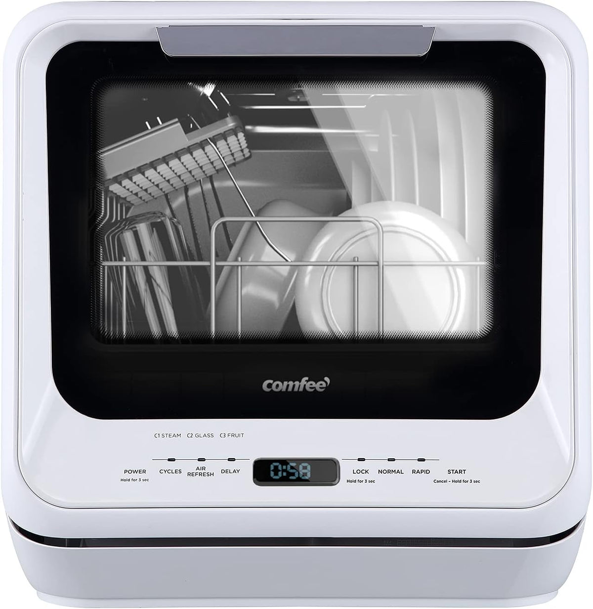 COMFEE' Portable Countertop Dishwasher, 5L Built-In Water Tank, 6 Programs, White - CDC17P0AWB