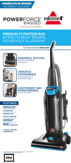 BISSELL PowerForce Bagged, Upright Vacuum, Powerful Suction, Allergen Filtration Bags, Flexible Reach, 1739, Black & Blue