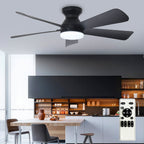 42-Inch Low Profile Ceiling Fan with Light - Dimmable LED, 6-Speed and 3 CCT, Quiet DC Motor, Remote Control, 5 Black Blades for Indoor/Outdoor
