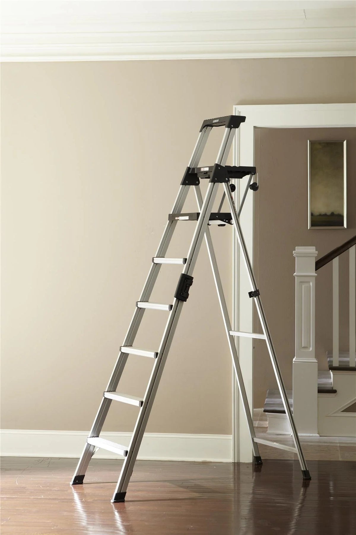 Cosco Signature Series Aluminum Folding Step Ladder 8 Ft 300 Lb Type IA - 12 Ft Max Reach