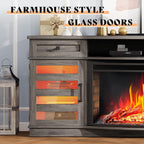 AMERLIFE 70in Farmhouse Fireplace TV Stand With 36in Curved Electric Fireplace, 2 Drawers, Wash Gray