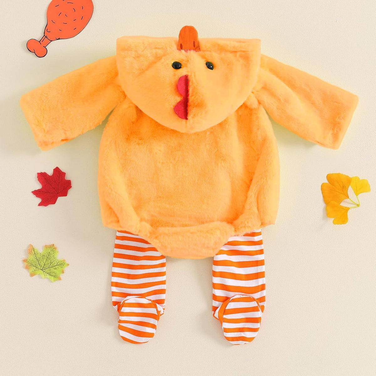 Gunia Baby Chicken Outfit Halloween Costume Toddler Infant Newborn Girl Boy Clothes Sets Flannel Fuzzy Romper Striped Leggings Outfits, Size 0-3 Years
