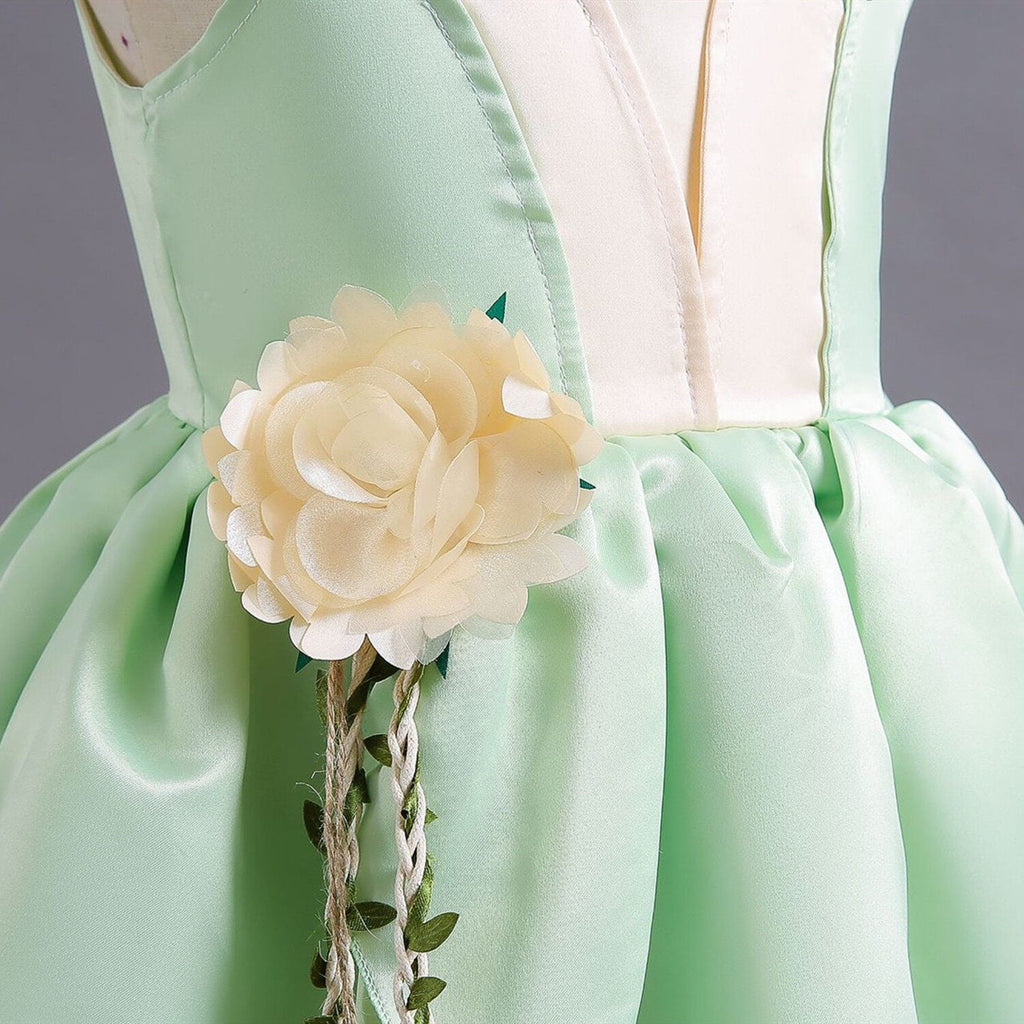 KAWELL Princess Tiana Costume for Girls Birthday Halloween Dress Up Outfits with Accessories