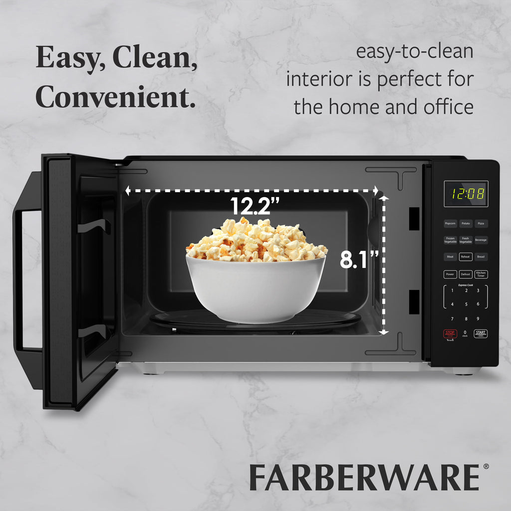 Farberware Countertop Microwave Oven, 0.7 cu ft, 700 W, Auto-Cook Menu, Black