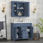 36'' Bathroom Vanity Set With Ceramic Sink Top, Mirror Cabinet, 2 Doors And 2 Drawers - Gray
