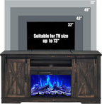 AMERLIFE Fireplace TV Stand With Sliding Barn Door, 63in Dark Rustic Oak - For TVs Up To 73in
