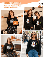 Homlouue Halloween Womens Plus Size Pajama Sets 2-Piece, Cute Ghost Print V-Neck Loungewear with Pockets, Soft Sleepwear for Holiday
