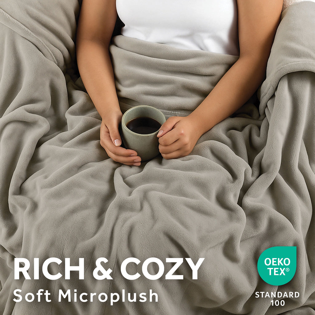 Sunbeam Heated Electric Microplush Throw Blanket, Light Gray, 4 Heat Settings, 50 x 70 in