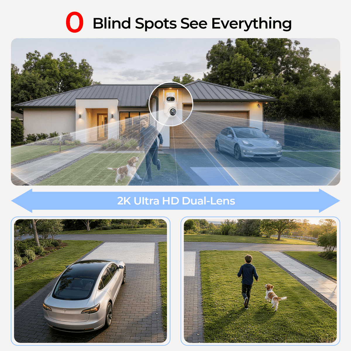 VividEye 4K Dual-Lens Solar Security Camera, 360° PTZ Surveillance security Cameras Wireless Wifi Outdoor, IP65 Waterproof PIR Detection, Full Color