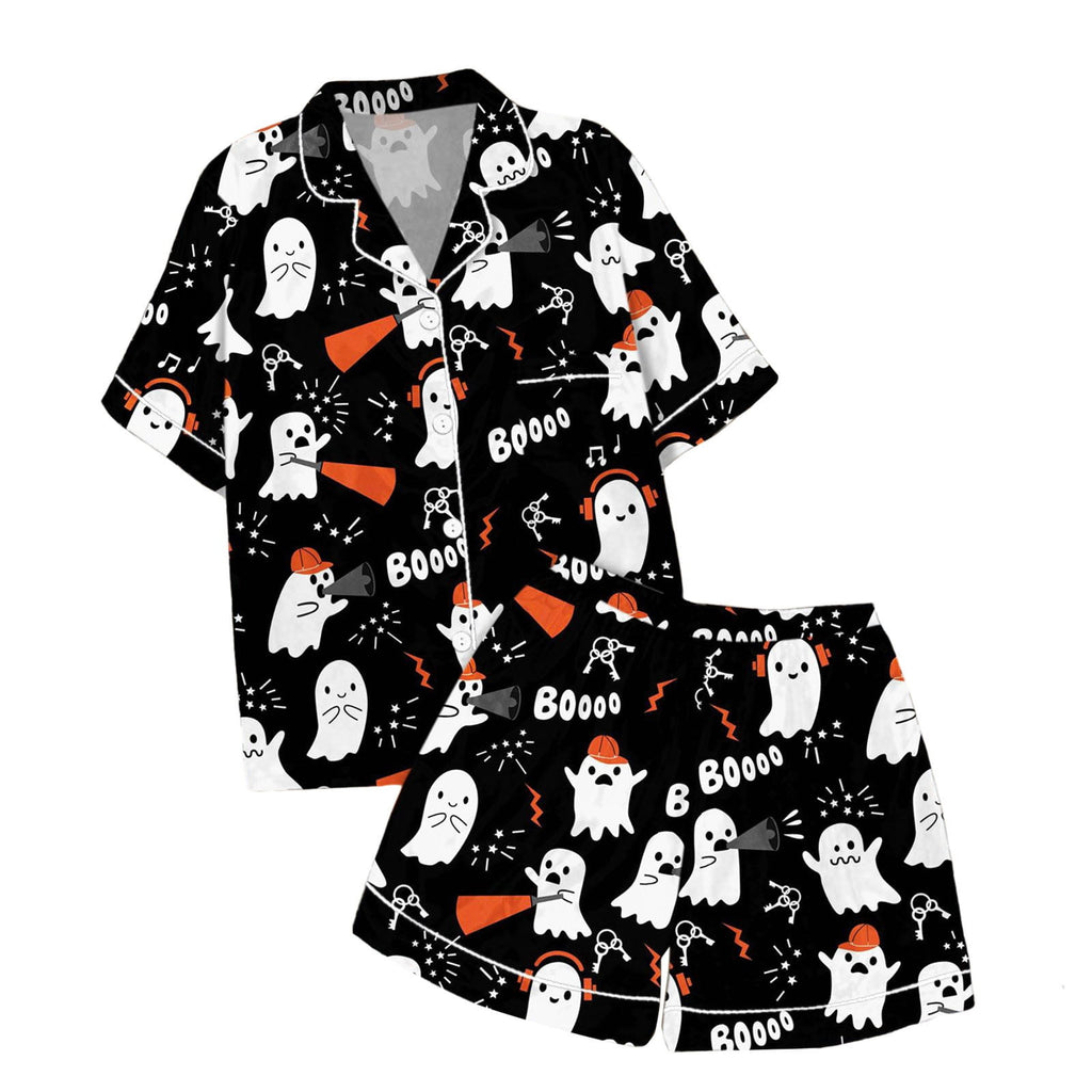 ChenYiFH Halloween Pajama Sets For Women 2 Piece Pumpkin Print Shirts And Pajamas Shorts Button Down Short Sleeve Sleepwear Black S