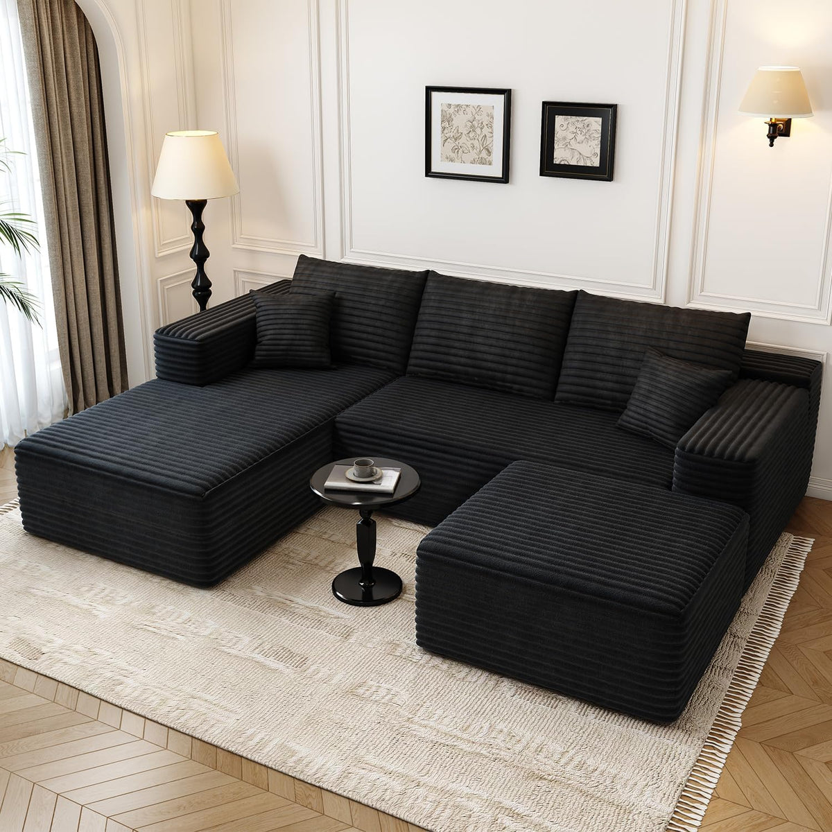 Settab Modular Sectional Sofa, 2 Seater Left-Facing Chaise, Black, 68.9 inch D x 107.5 inch W x 36.3 inch H