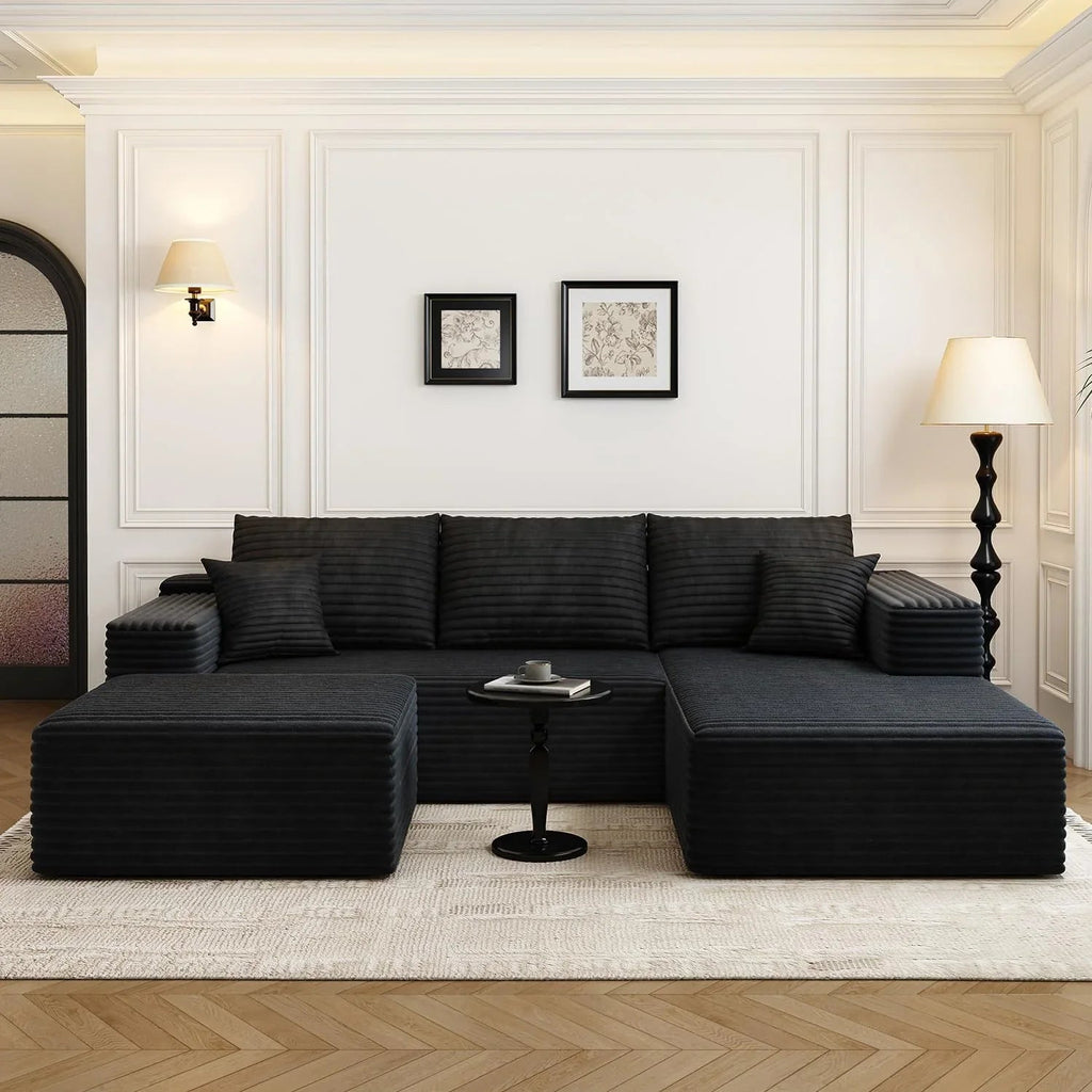 Settab Modular Sectional Sofa, 2 Seater Left-Facing Chaise, Black, 68.9 inch D x 107.5 inch W x 36.3 inch H