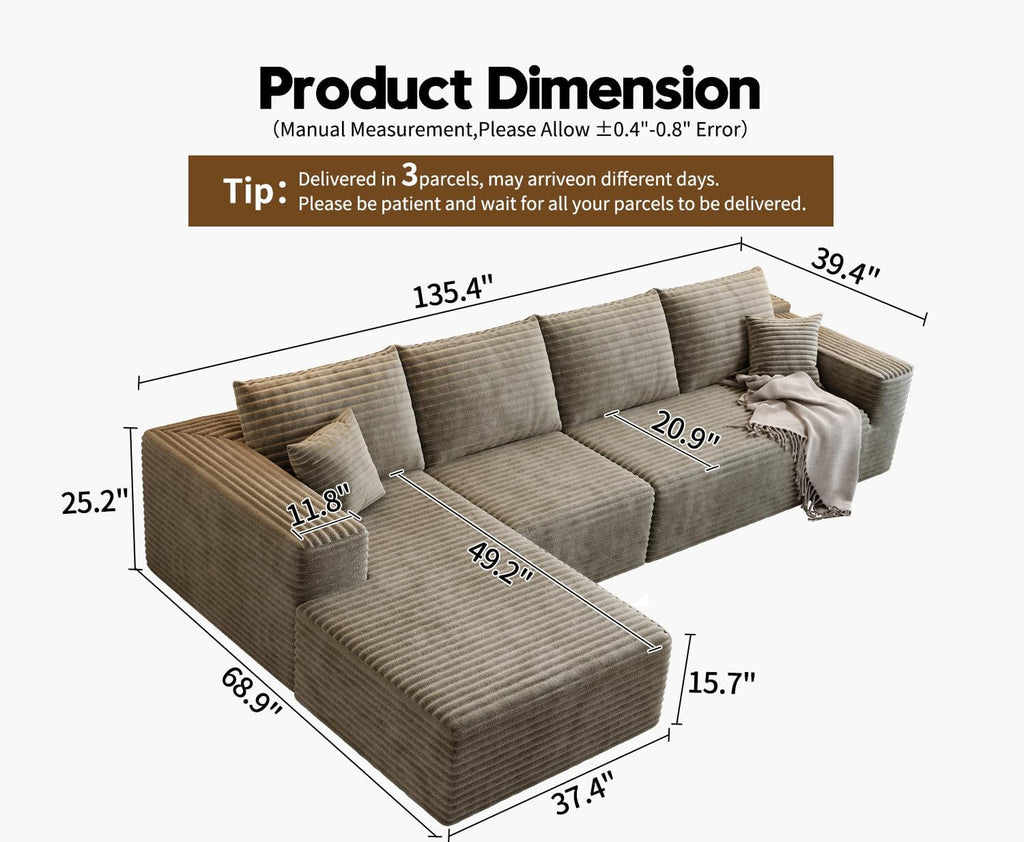 Settab Modular Sectional Sofa, 2 Seater Left-Facing Chaise, Black, 68.9 inch D x 107.5 inch W x 36.3 inch H