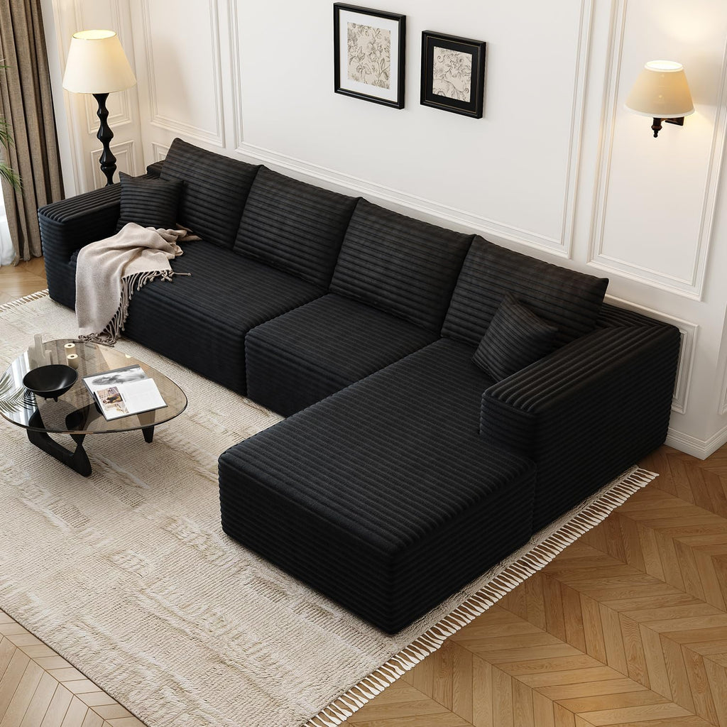 Settab Modular Sectional Sofa, 2 Seater Left-Facing Chaise, Black, 68.9 inch D x 107.5 inch W x 36.3 inch H