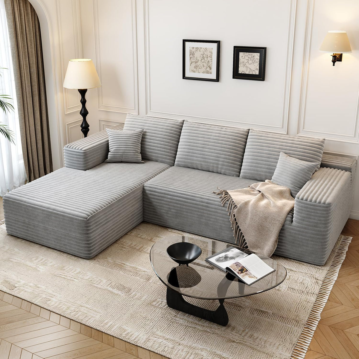 Settab Modular Sectional Sofa, 2 Seater Left-Facing Chaise, Black, 68.9 inch D x 107.5 inch W x 36.3 inch H