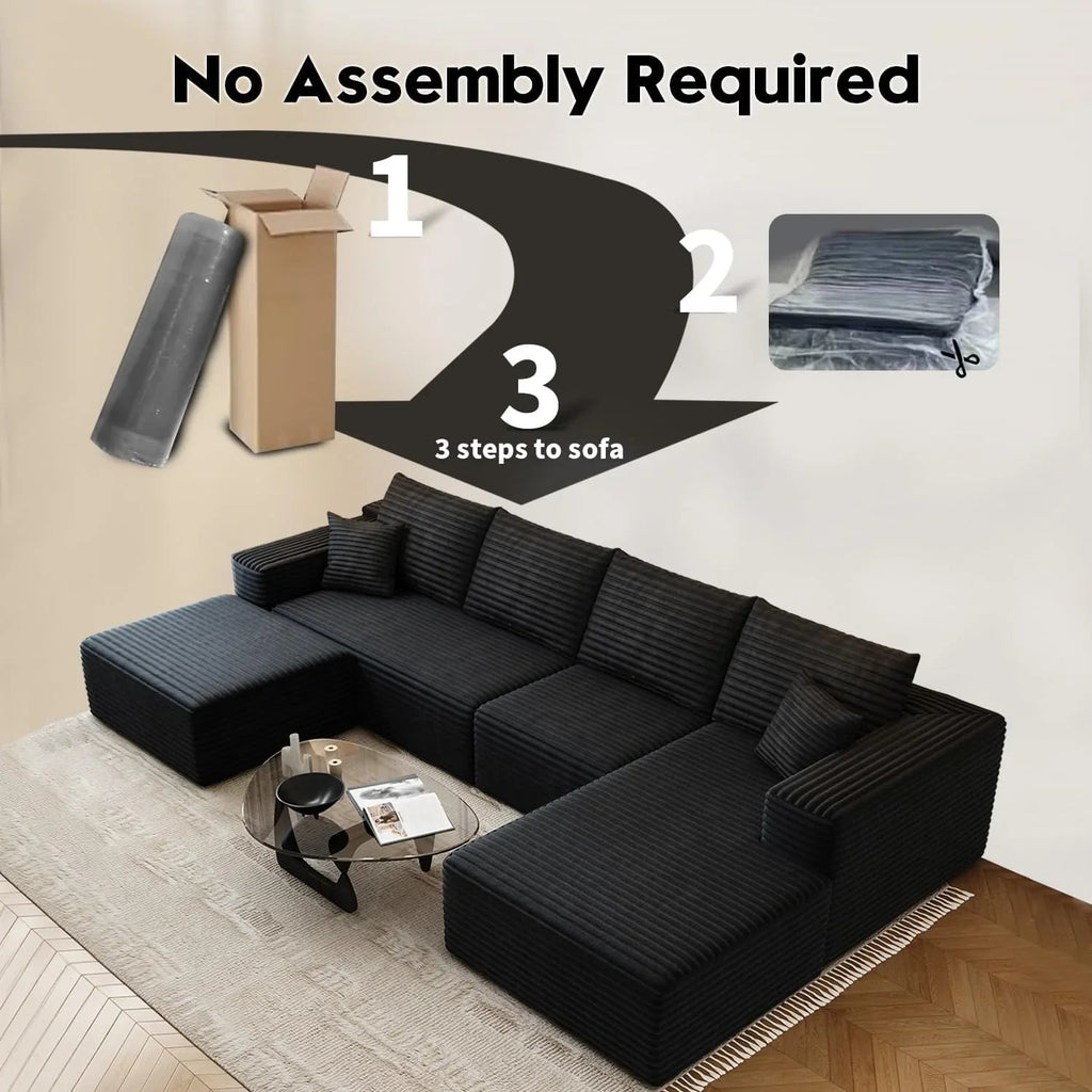 Settab Modular Sectional Sofa, 2 Seater Left-Facing Chaise, Black, 68.9 inch D x 107.5 inch W x 36.3 inch H