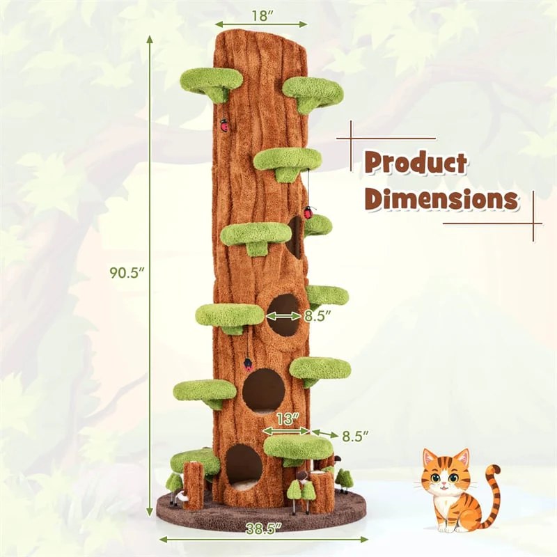 Luxury Simulation Cat Tree Tower With 5 Condos, 90.5 in Tall