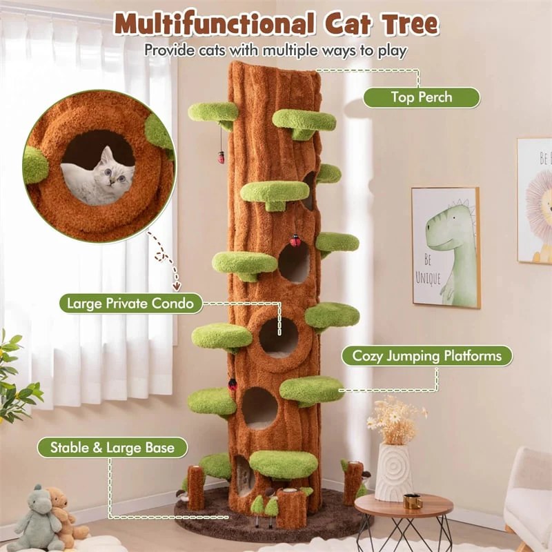 Luxury Simulation Cat Tree Tower With 5 Condos, 90.5 in Tall