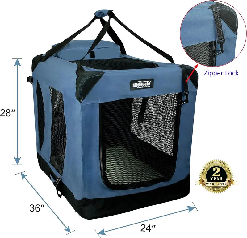 EliteField 3-Door Folding Soft Dog Crate With Carrying Bag - 36in L x 24in W x 28in H