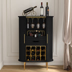HLR Coffee Bar Cabinet With Tambour Door, 12-Bottle Wine Rack, 12-Glass Holder, Brown
