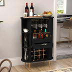 HLR Coffee Bar Cabinet With Tambour Door, 12-Bottle Wine Rack, 12-Glass Holder, Brown