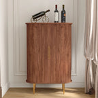HLR Coffee Bar Cabinet With Tambour Door, 12-Bottle Wine Rack, 12-Glass Holder, Brown