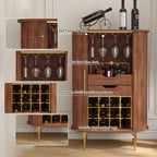HLR Coffee Bar Cabinet With Tambour Door, 12-Bottle Wine Rack, 12-Glass Holder, Brown