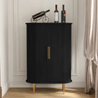 HLR Coffee Bar Cabinet With Tambour Door, 12-Bottle Wine Rack, 12-Glass Holder, Brown