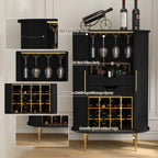 HLR Coffee Bar Cabinet With Tambour Door, 12-Bottle Wine Rack, 12-Glass Holder, Brown