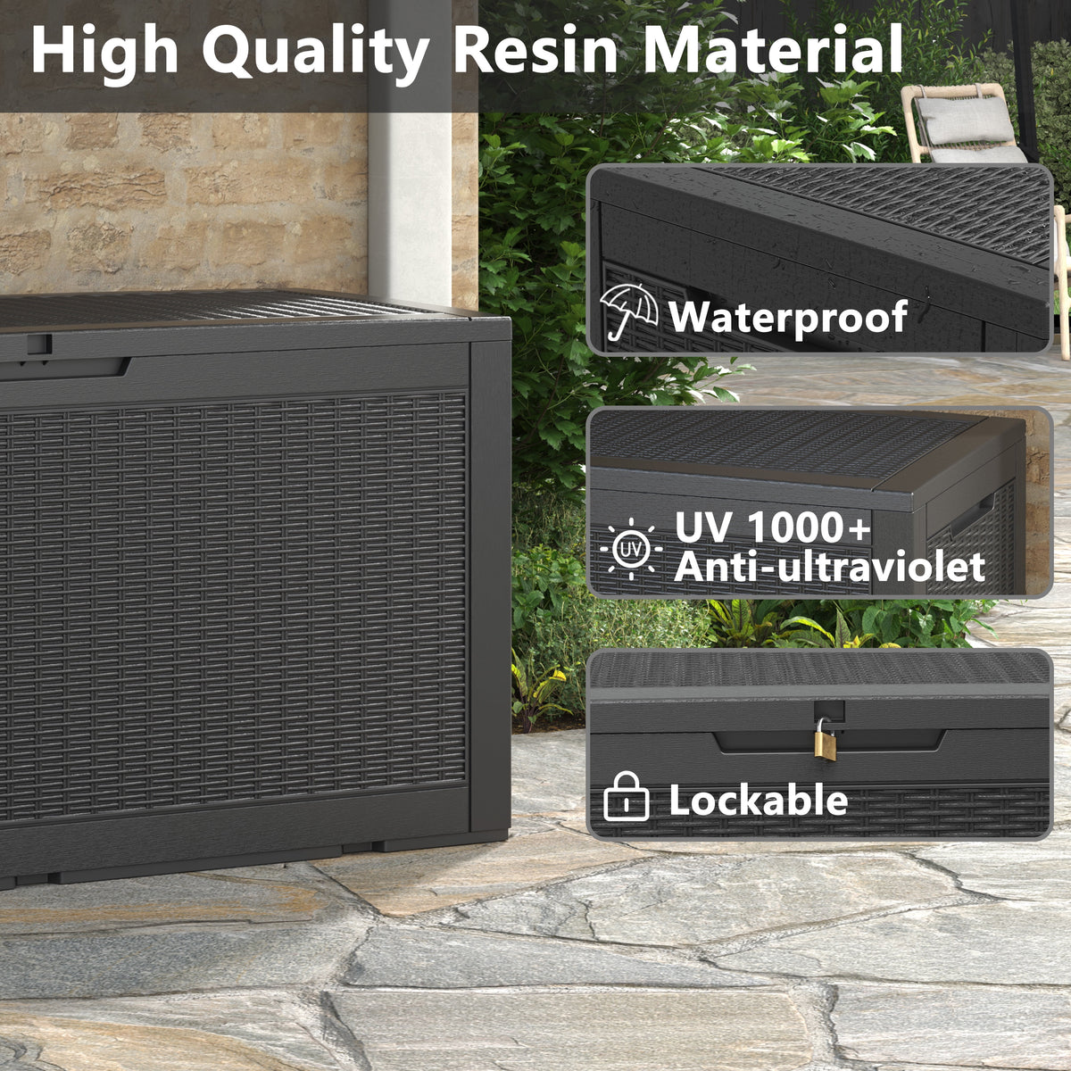 Bifanuo 100 Gallon Lockable Deck Box - Outdoor Patio Storage - Black