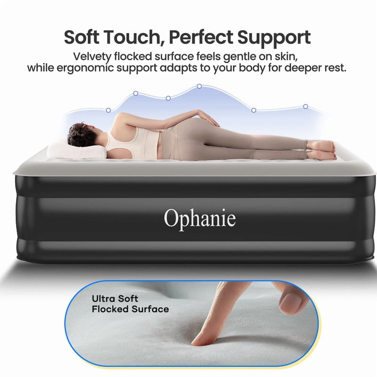 Ophanie Queen Air Mattress, 18-Inch Elevated Inflatable Bed with Built-in Pump, Puncture-Resistant, Quick Inflation/Deflation, Portable for camping &