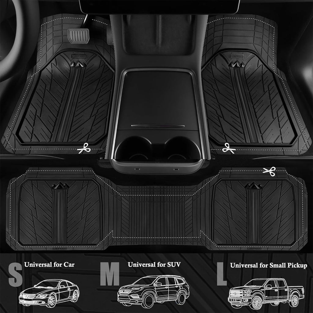CAR GRAND Heavy Duty Rubber Car Floor Mats, Deep Dish Waterproof Car Mats All Weather, Universal Trim-to Fit Automotive Floor Mats for Car SUV Truck