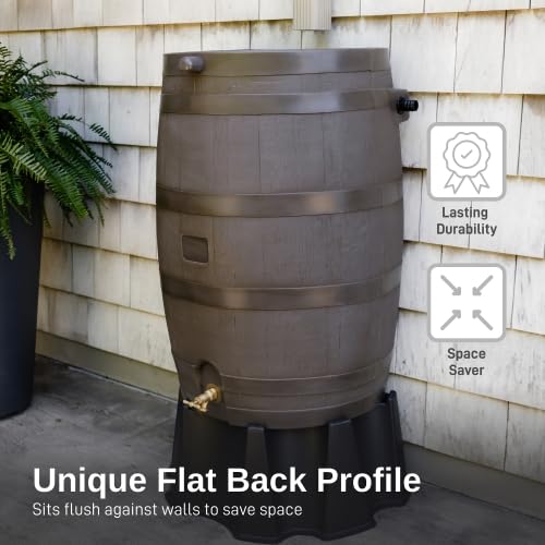 50 Gallon Rain Barrel With Brass Spigot And Flat-Back Design
