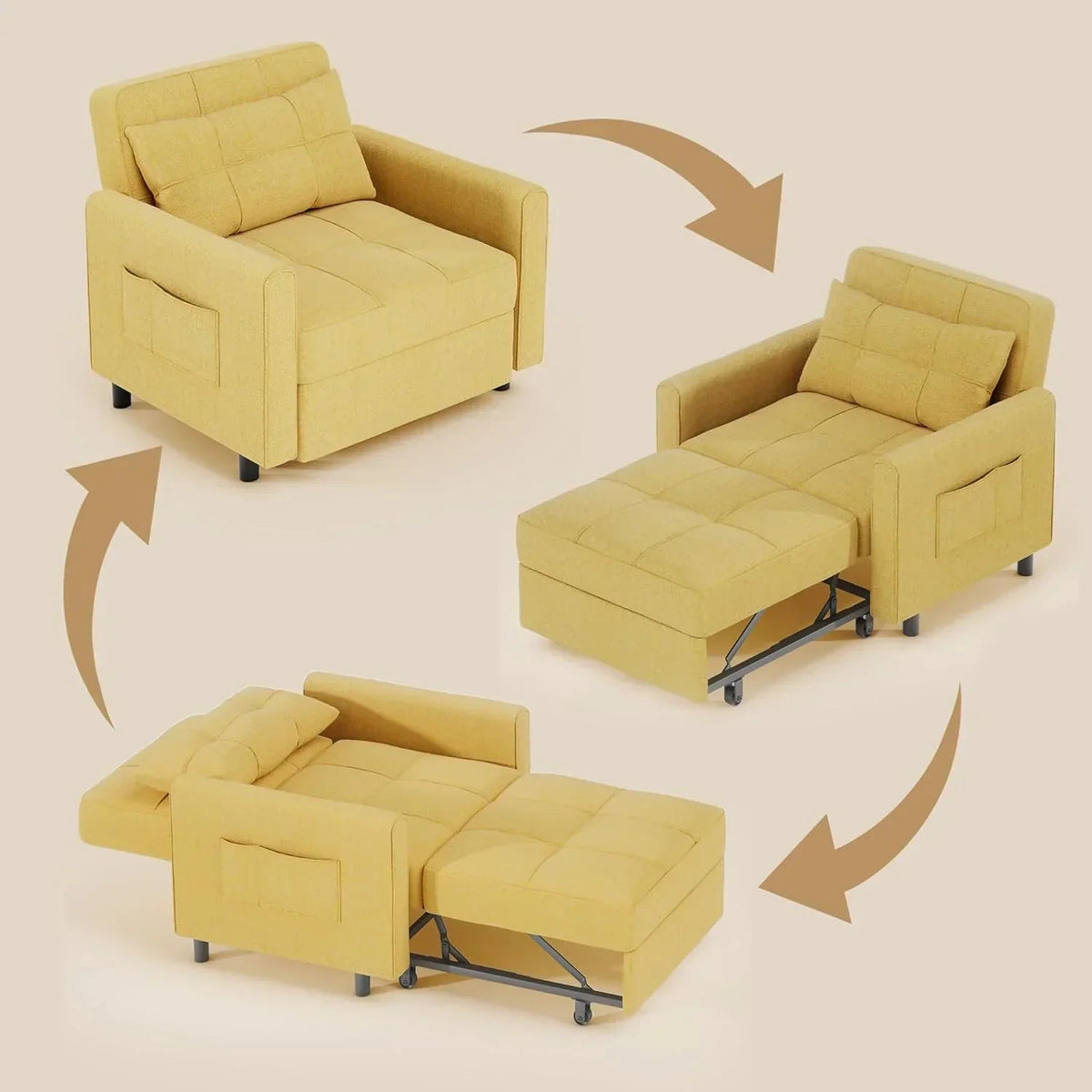 3-in-1 Convertible Pullout Sleeper Chair Bed - 75in x 26in x 17in