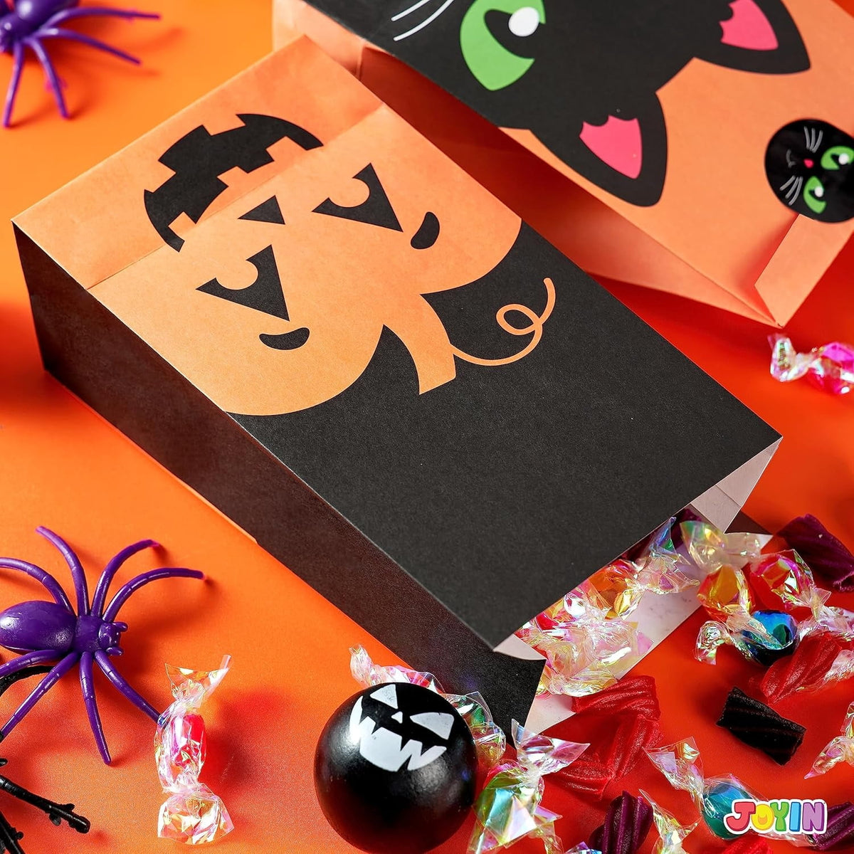 Joyfy 60 PCS Halloween Treat Bags with Stickers, Halloween Trick or Treat Bags for Kids Halloween Party Favors Exchange, Goodie and Candy Bags for Holiday Party Supplies