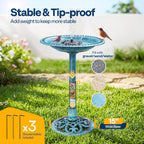 SPECSTAR Bird Bath, Polyresin Antique Outdoor Blue Garden Birdbath and Solar Powered Round Pond Fountain Combo Set