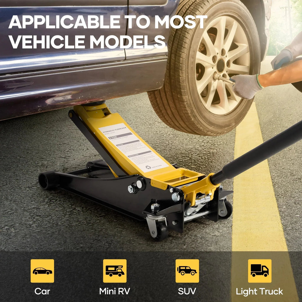 Naipo 3 Ton Low Profile Floor Jack, All Steel, 2.87in-19.69in, Yellow