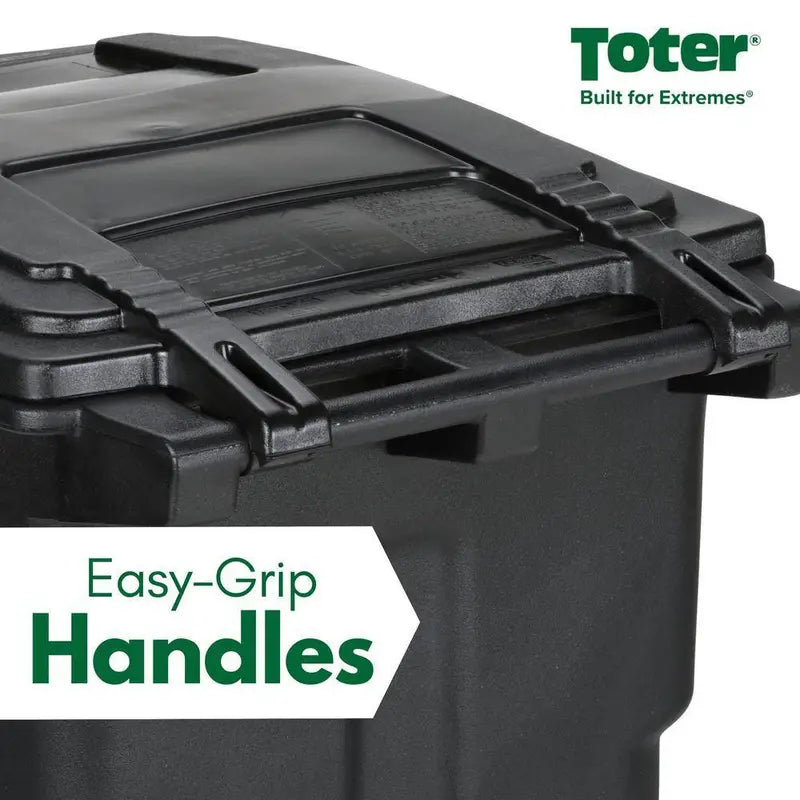 Toter 64 Gallon Black Outdoor Trash Can With Wheels And Lid