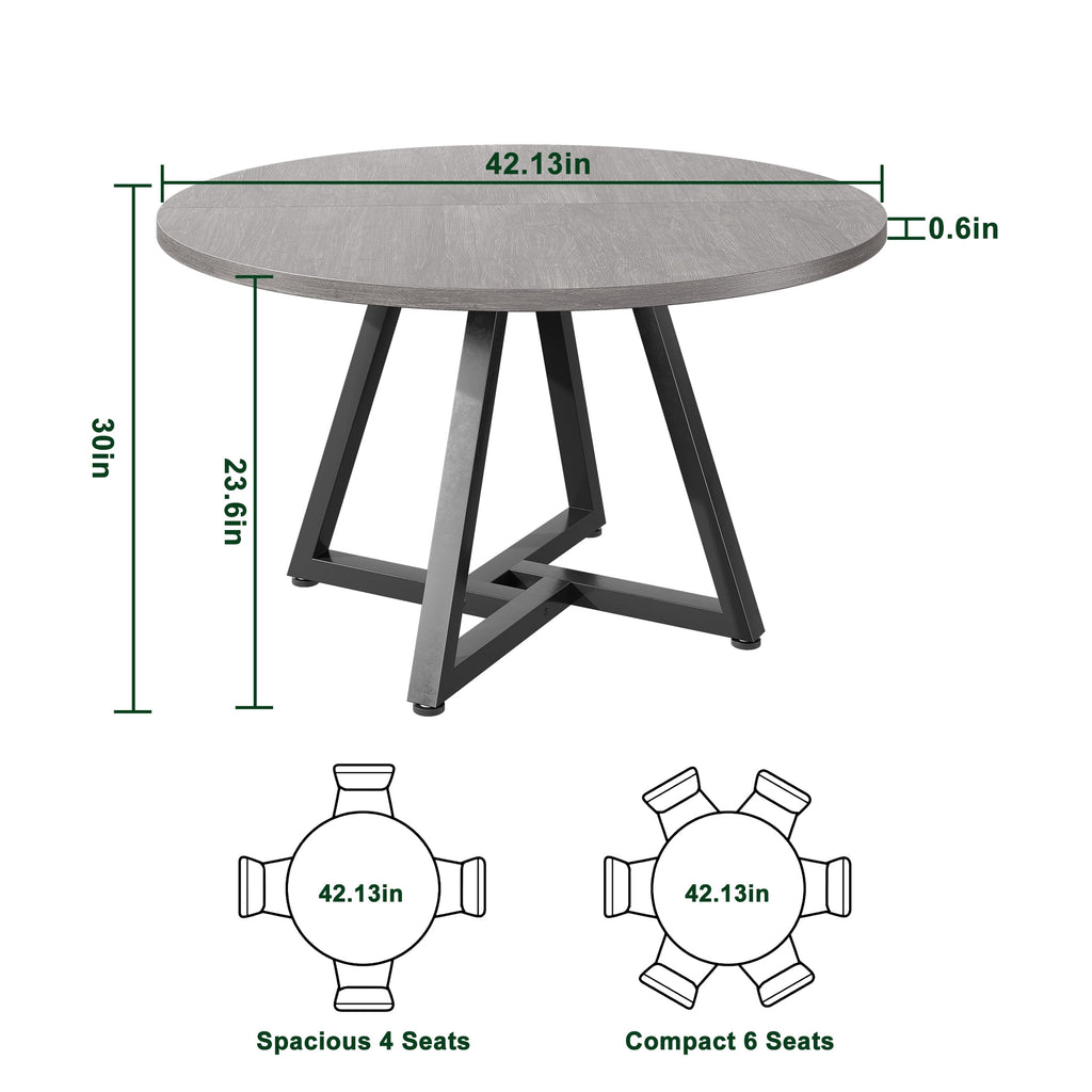Hijob 42in Round Dining Table for 4, Kitcen Table Sturdy Wood Kitchen & Dining Room Furniture, Gray