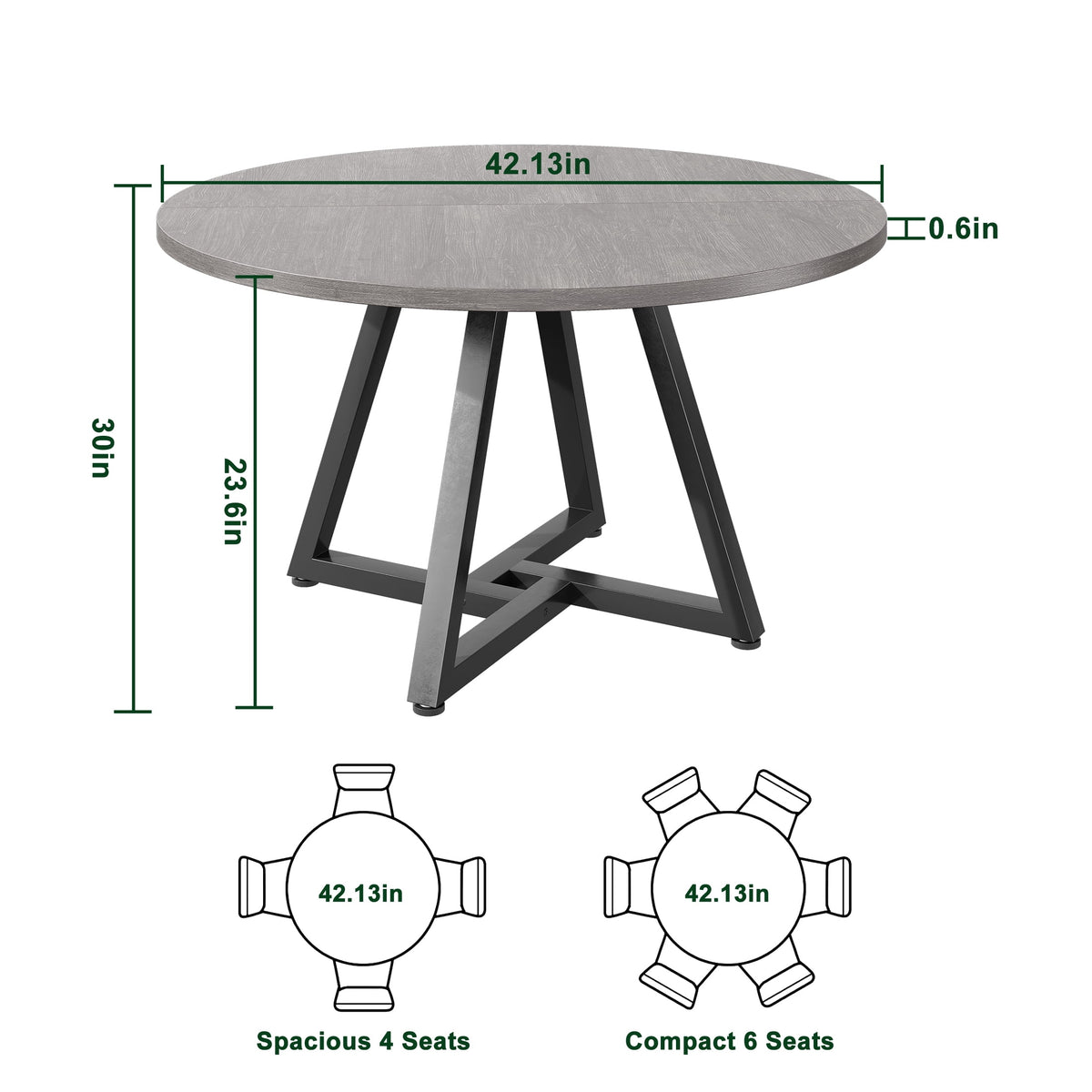 Hijob 42in Round Dining Table for 4, Kitcen Table Sturdy Wood Kitchen & Dining Room Furniture, Gray