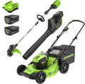 Greenworks 80V 21in Brushless Push Lawn Mower, 500 CFM Blower And 13in String Trimmer - 2 x 2.0Ah Batteries
