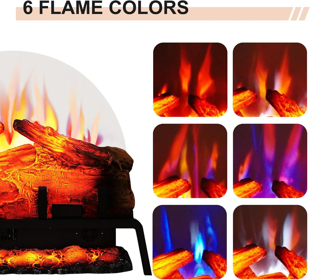 PuraFlame Free Standing Electric Fireplace Log Set Insert, 24 inch, 750W/1500W Heater