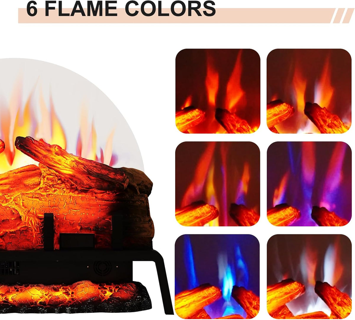 PuraFlame Free Standing Electric Fireplace Log Set Insert, 24 inch, 750W/1500W Heater