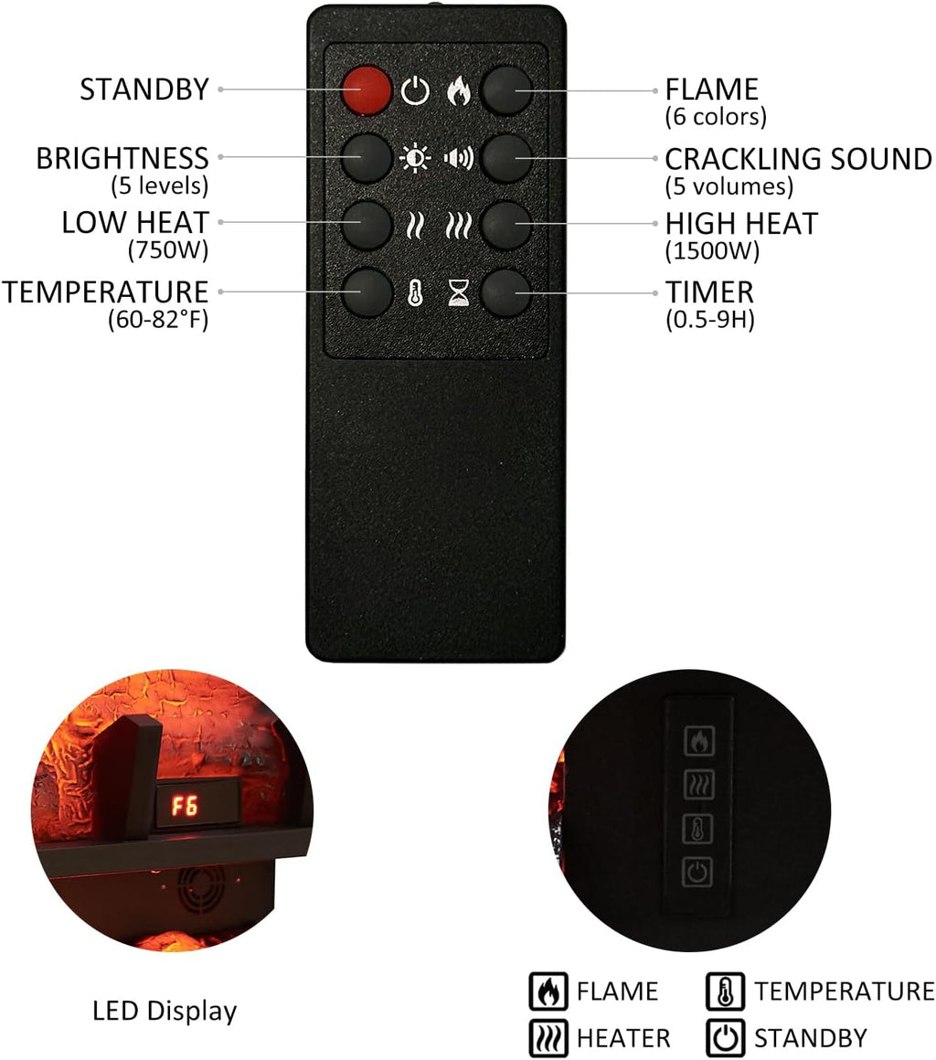PuraFlame Free Standing Electric Fireplace Log Set Insert, 24 inch, 750W/1500W Heater