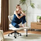 Pinmoco Ergonomic Cross-Legged Swivel Chair, Adjustable Height, Teddy Fabric, Off White