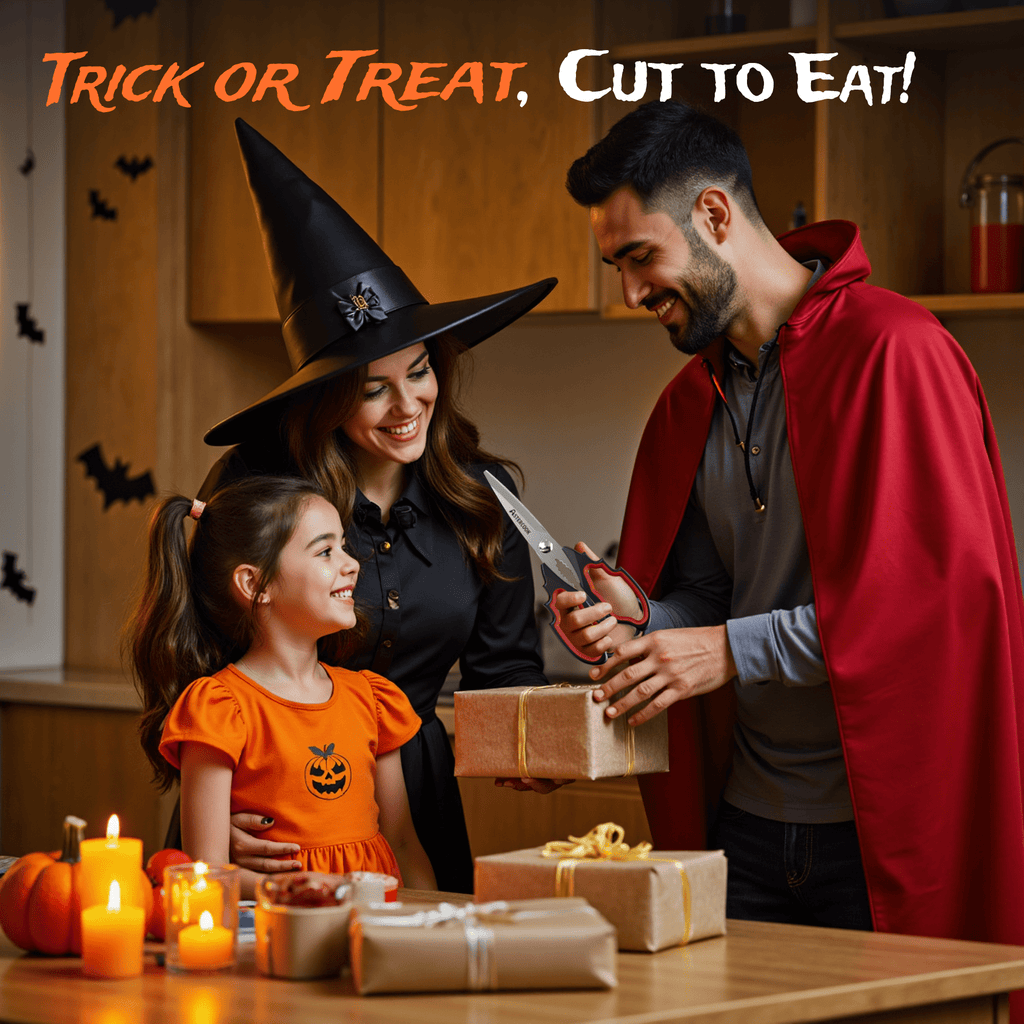 Astercook Halloween Kitchen Scissors, Gothic Skull Heavy Duty Shears for Cooking, Poultry, Herbs – Spooky Pumpkin Design, Dishwasher Safe