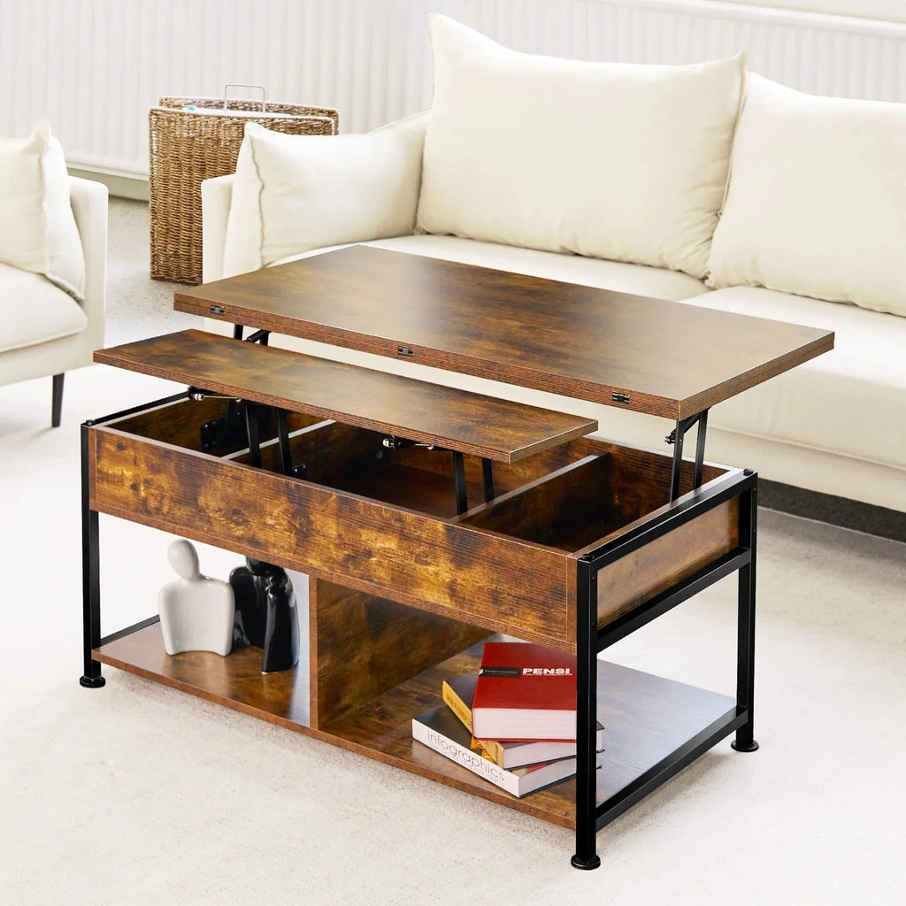 MONVANE Lift Top Coffee Table With Storage, 40 in, Rustic Brown