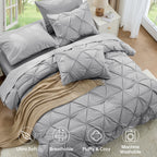 Sasttie Queen Size Comforter Set, 7-Piece Bed in a Bag, Pintuck Bedding Sets for All Season, Light Grey