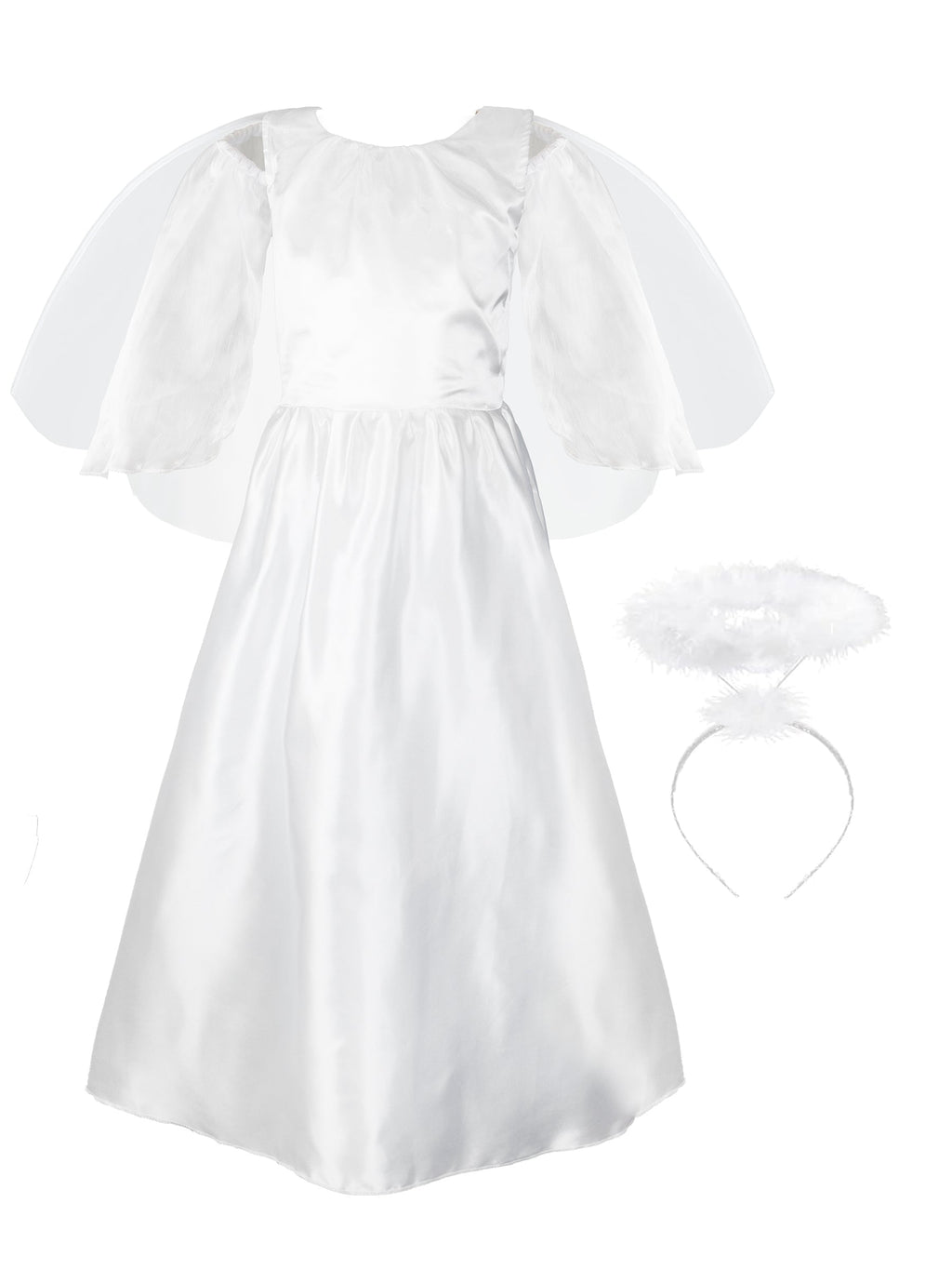 Girls Angel Costume, 3 Pcs Dress Halo Wings White Fancy Dress Up for Nativity Halloween Christmas 3-4 Years